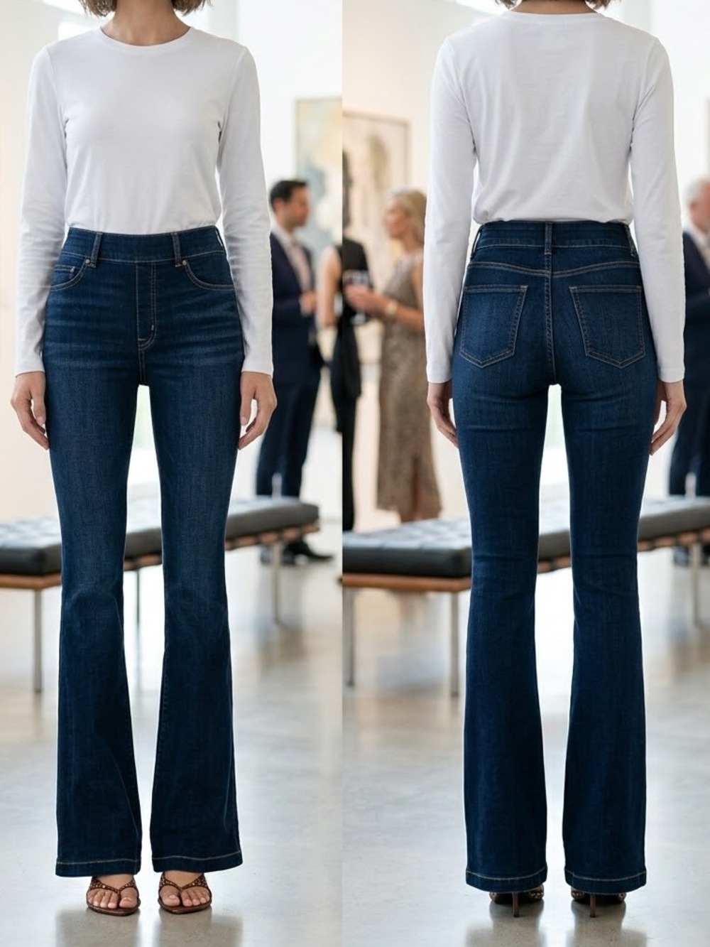 Spanx Jeans Womens Sz Small Tall Flare Blue Pull On Stretch Shaping Denim 20327T